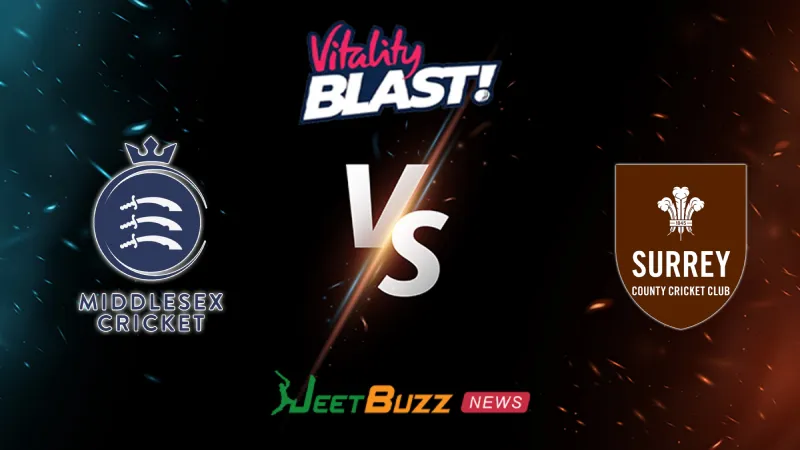 Middlesex vs Surrey Prediction | Vitality Blast 2026 | 14th Match | May 24 – Who will win today’s match between MID vs SUR? (SEO image)