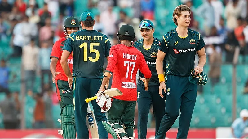 BAN vs AUS Highlights, AUS Tour of BAN 2026: Mitchell Marsh, Spencer Johnson Star as Australia Complete 3-0 Series Sweep With 7-Wicket Win (SEO image)