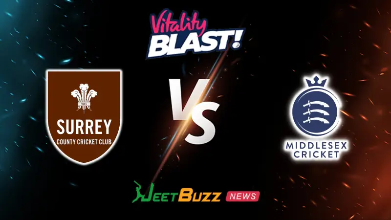 Surrey vs Middlesex Prediction | Vitality Blast 2026 | South Group | June 03– Who will win today’s match between SUR vs MID? (SEO image)