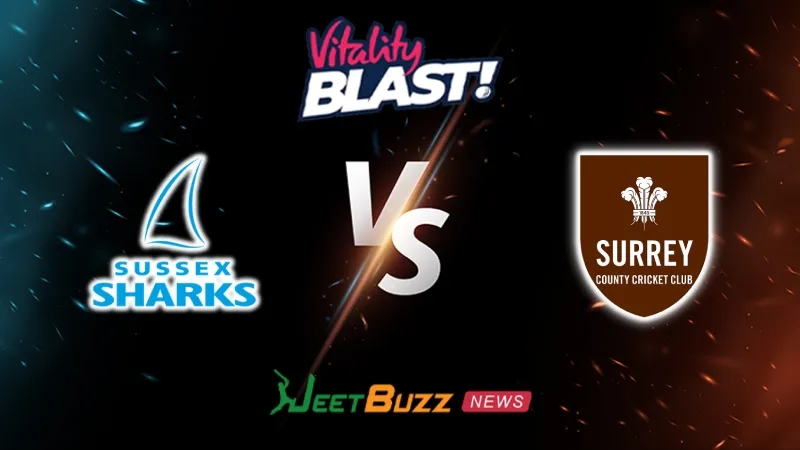 Sussex vs Surrey Prediction Today | Vitality Blast 2026 | South Group | June 26 – Who will win today’s T20 match between SUS vs SUR? (SEO image)