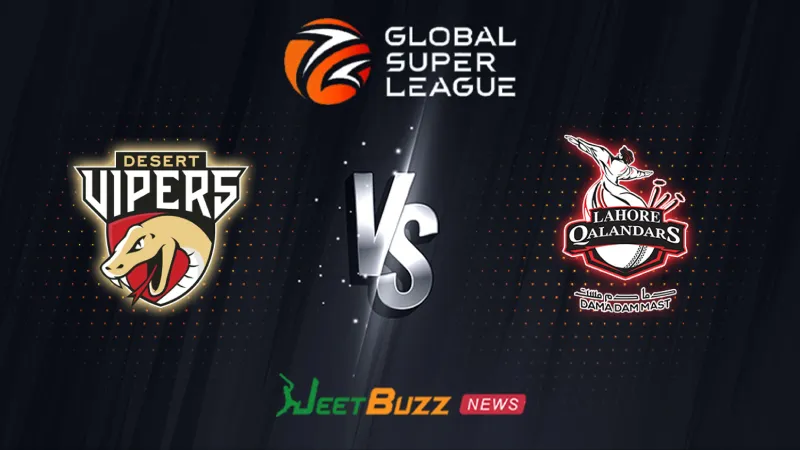 Desert Vipers vs Lahore Qalandars Prediction | GSL 2026 | 3rd Match | July 24 – Who will win today’s match between DV vs LQ? (SEO image)