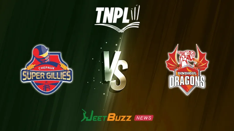 Chepauk Super Gillies vs Dindigul Dragons Prediction | TNPL 2026 | 9th Match | Aug 09 – Who will win today’s TNPL match between CSG vs DD? (SEO image)
