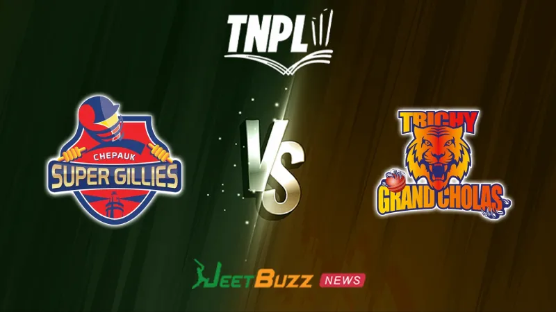 Chepauk Super Gillies vs Trichy Grand Cholas Prediction Today | TNPL 2026 | 26th Match | Aug 21 – Who will win today’s TNPL match between CSG vs TRI? (SEO image)