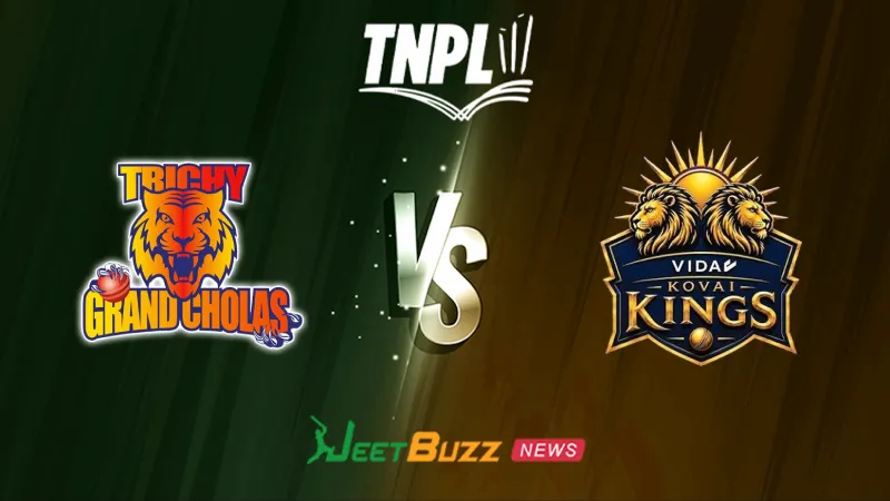 Trichy Grand Cholas vs VIDA Kovai Kings Prediction Today | TNPL 2026 | Qualifier 2 | Aug 26 – Who will win today’s TNPL match between TRI vs VKK? (SEO image)