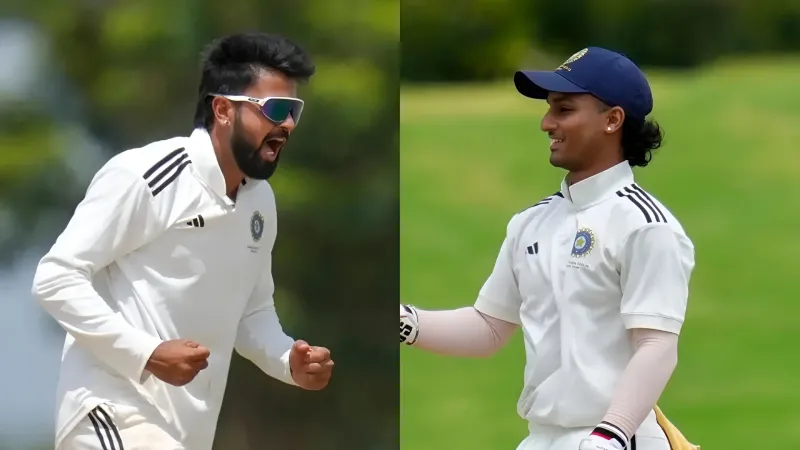 Which Ranji Trophy 2026 Round 3 Feat Matters More: Ayush Badoni’s 210 or Saransh Jain’s 13 Wickets? (SEO image)